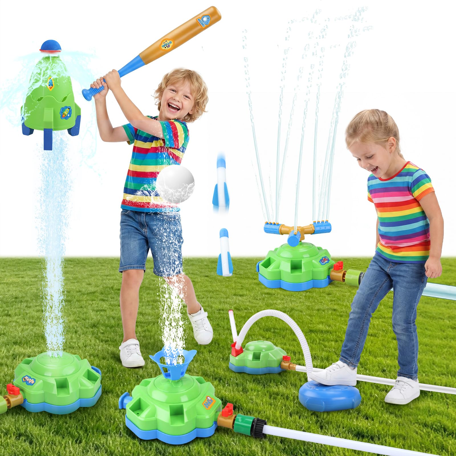 YOTOY Rocket Launcher Toys for 5-12 Year Old Kids: Water Sprinkler Baseball Outdoor Garden Games Toy Gifts for Age 5 6 7 8 9 10 11 12 Year Old Boys Summer Splash Water Toy Beach Stomping Launch Rocket