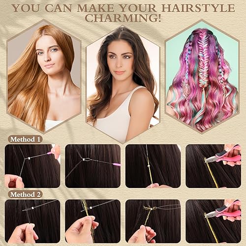 Miniatura 7 de 4500 cuentas para extensiones de cabello de 0.197 in con forro de silicona, anillos de microenlace, herramientas de extensión de cabello humano, 9