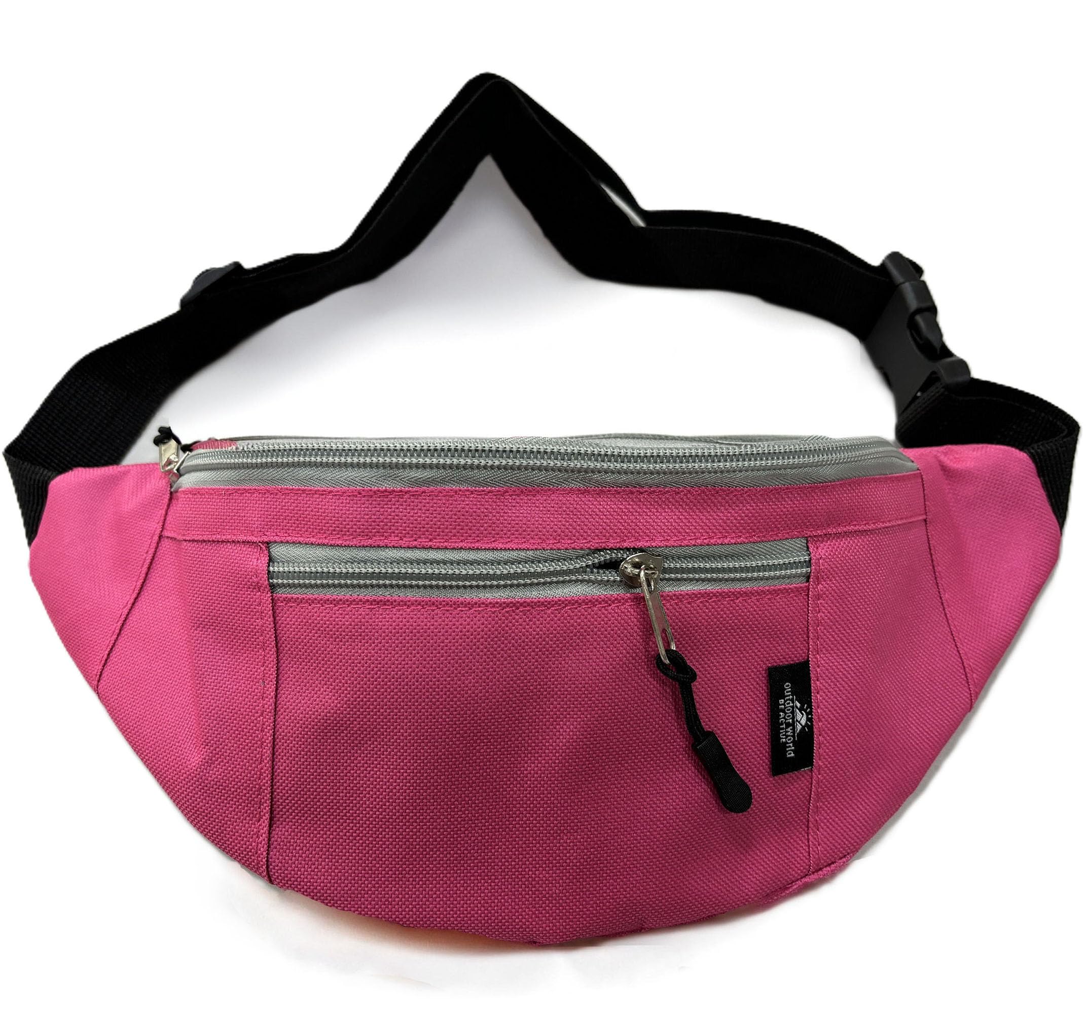 Outdoor World Bumbag Waist Belt Unisex Fanny Pack Fashion Bum Bags with Adjustable Strap for Hiking Walking Jogging Travel Running Sport Cycling 3 Zipper Storage Compartments (Pink)