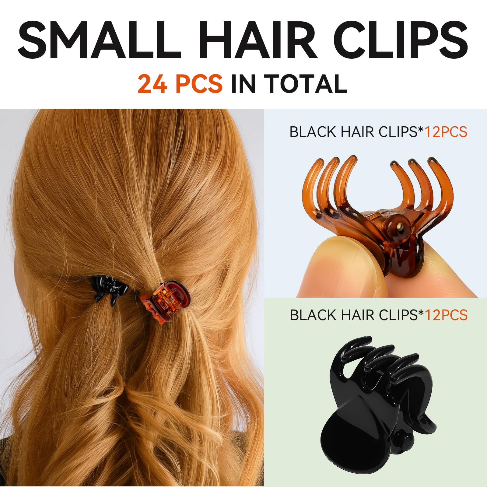 24 pinzas para el cabello antideslizantes para mujeres y niñas con estuche de almacenamiento, color negro y marrón
