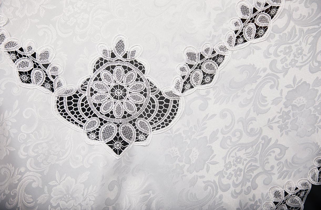 XD17190 Antebella Lace Embroidered Cutwork Tablecloth, 60 by 84-Inch, White