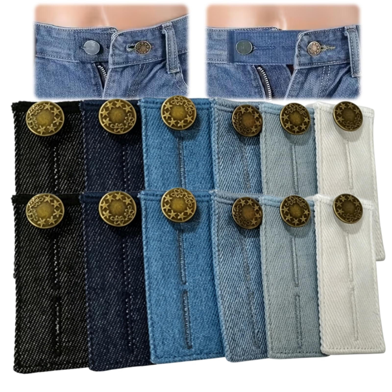 12pcs Elastic Button Extenders for Jeans,Waist Extender for Trousers,Adjustable Waistband Extenders Set - Trouser Waist Extenders for Men and Women,Convenient Waistband Stretcher