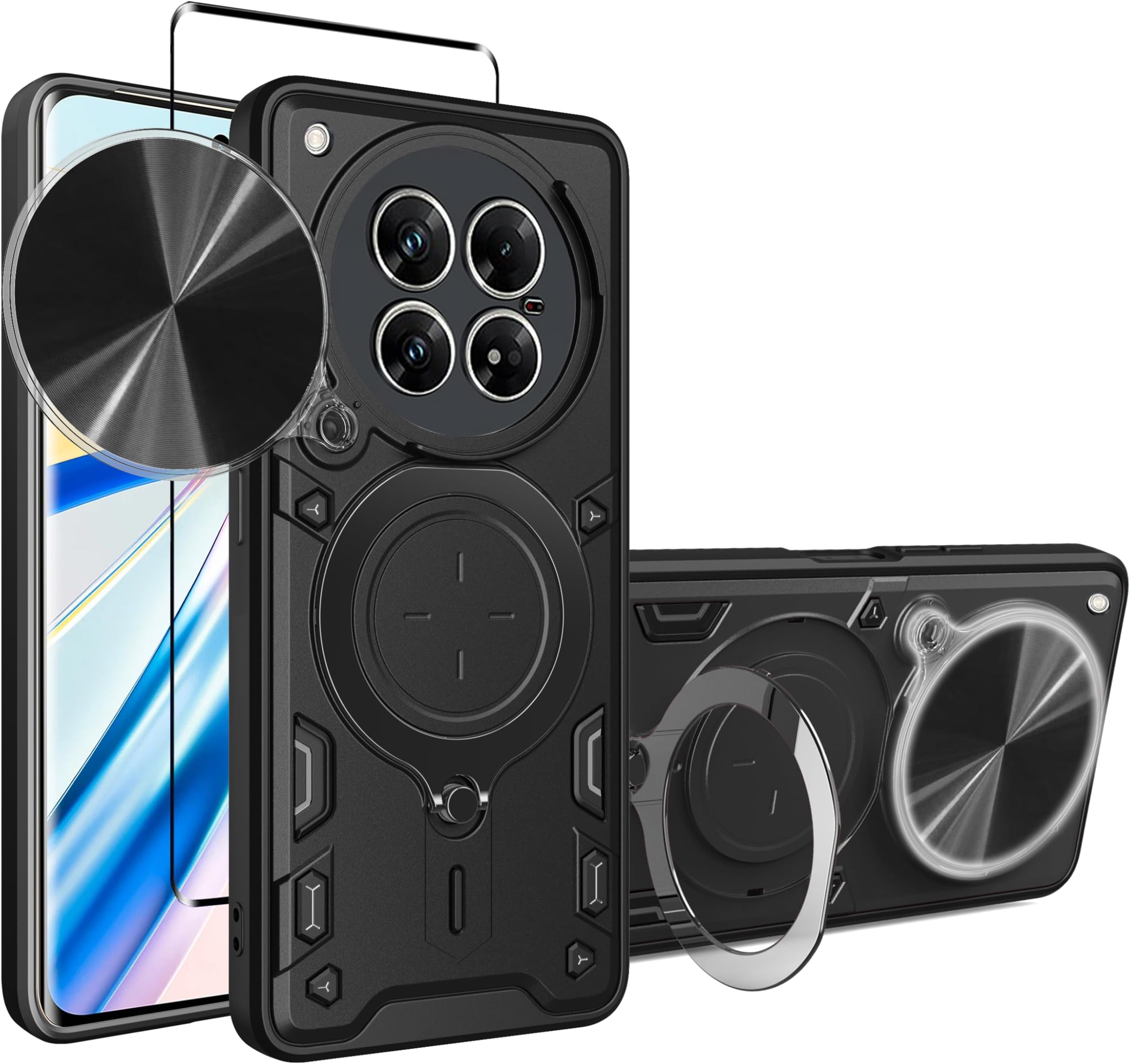 for Infinix Zero 40 5G Case Cover with Full Covered Tempered Glass Screen Protector Built Slide Camera Protection Cover,Military Heavy Duty Protective Phone Case - Black
