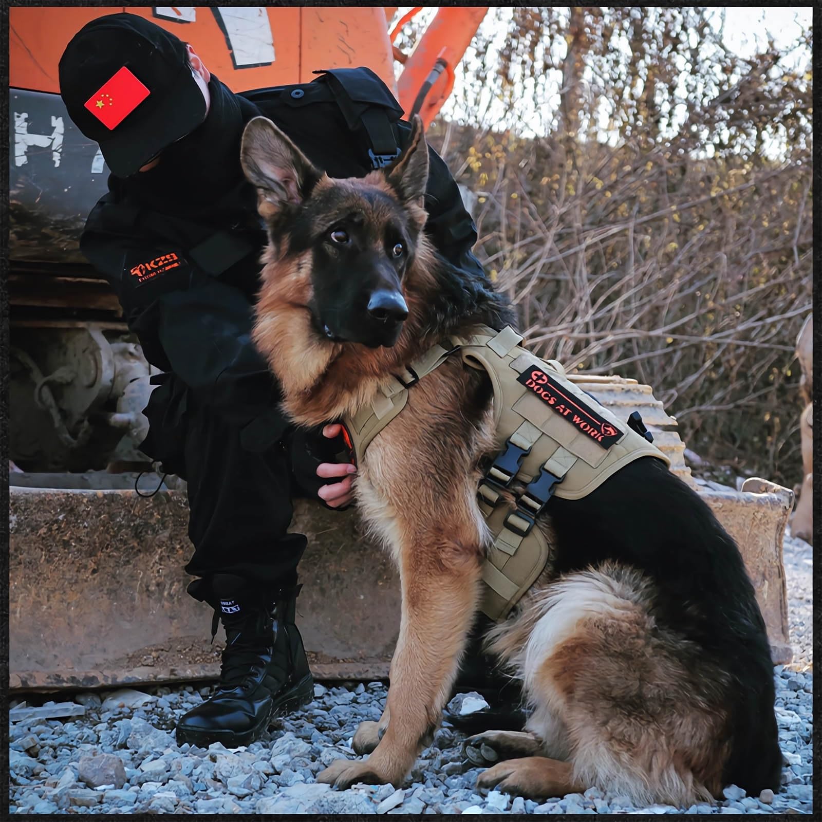 Imbragatura Tattica per Cani - Controllo Anti-trazione a 3 Punti | Oxford 1000D Resistente | Maniglie di Sicurezza Regolabili da 59 Pollici(Black,L)