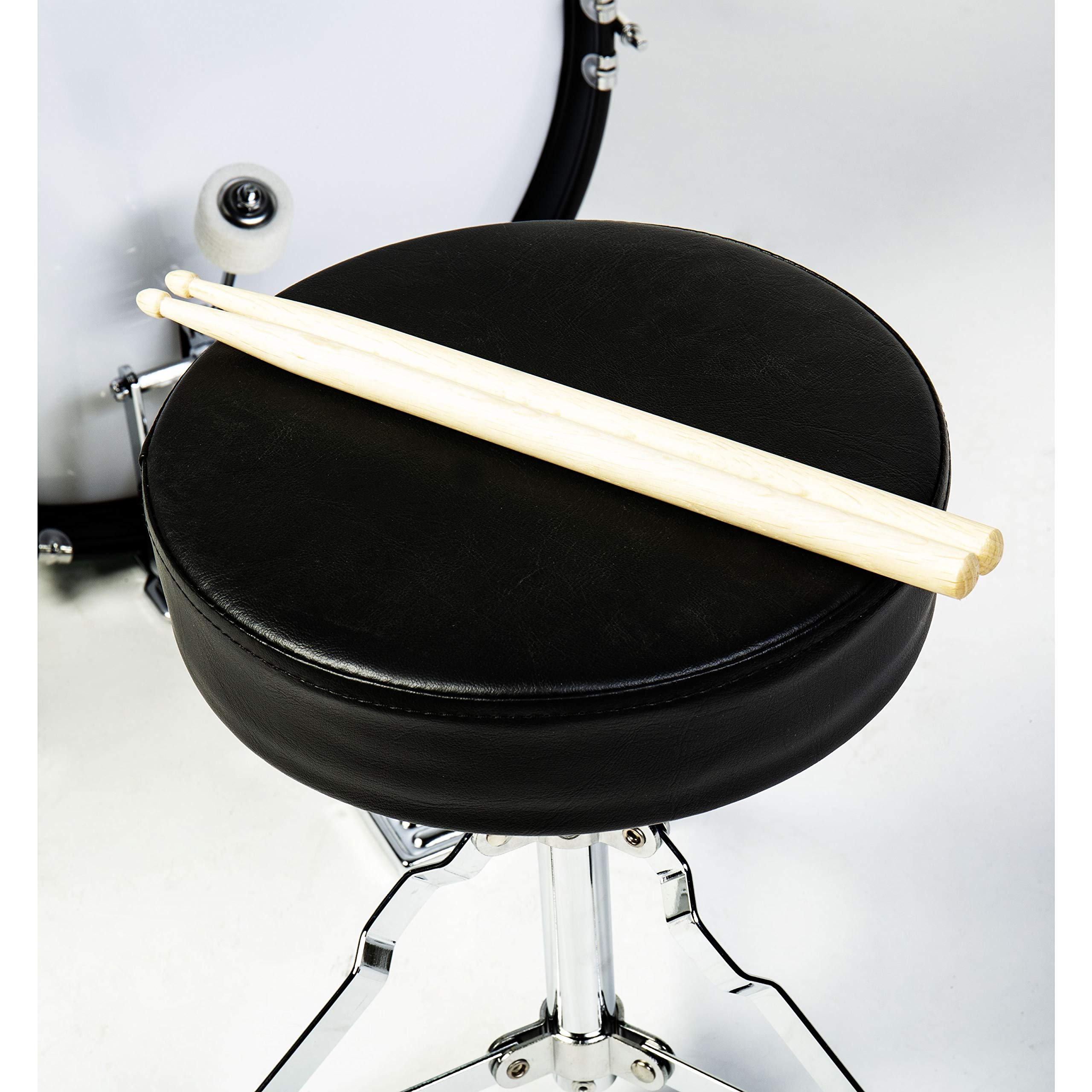 Fame Schlagzeug, 5-teiliges Set mit Becken und Hardware, schwarze Spannreifen, verchromte Spannschrauben, einstellbare Sitzhöhe - Piano Black, ideal für Einsteiger