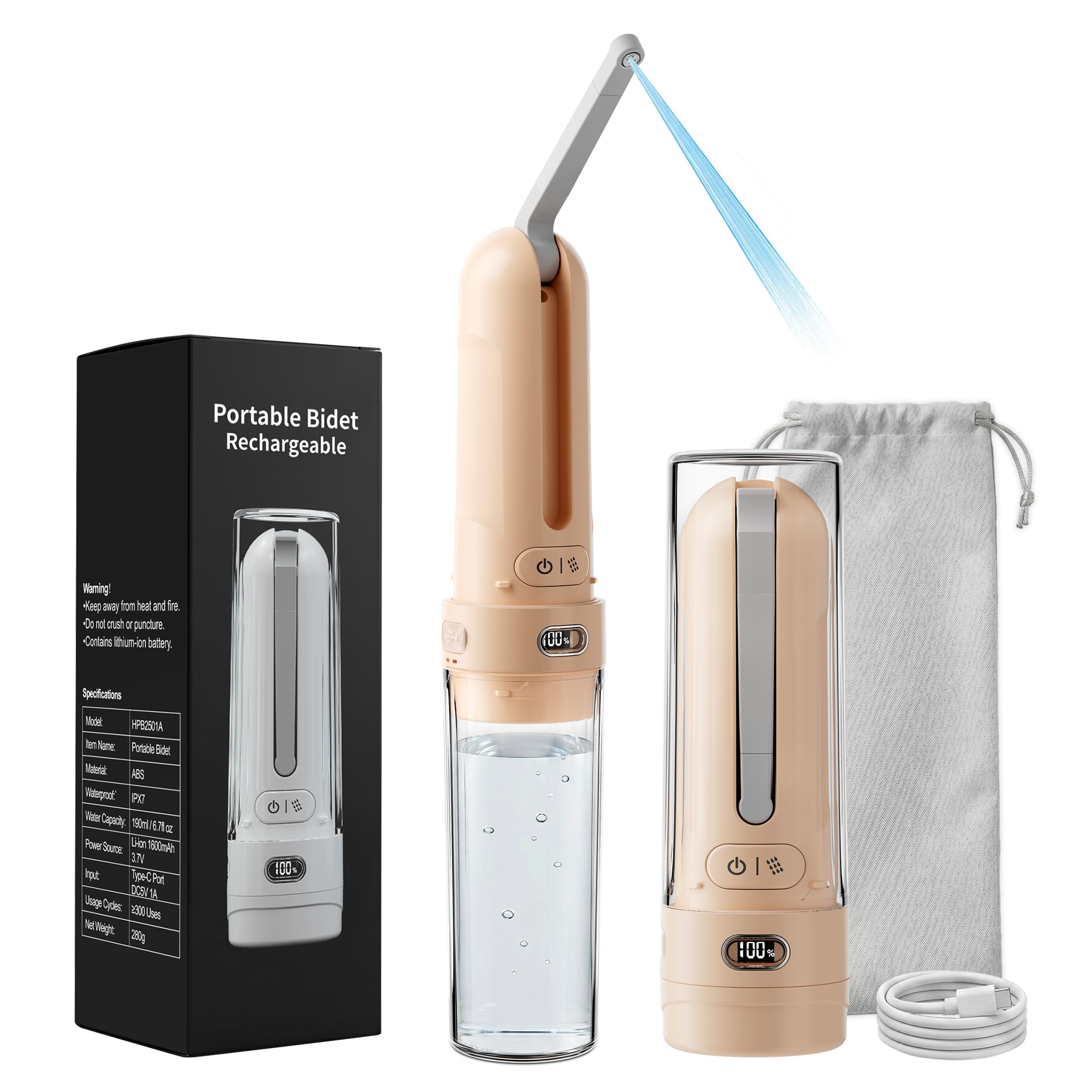 Bidet elettrico portatile per post-partum e donne, spruzzatore portatile silenzioso con 3 modalità di pressione, 1600 mAh ricaricabile USB-C, impermeabile IPX7 (arancione chiaro)