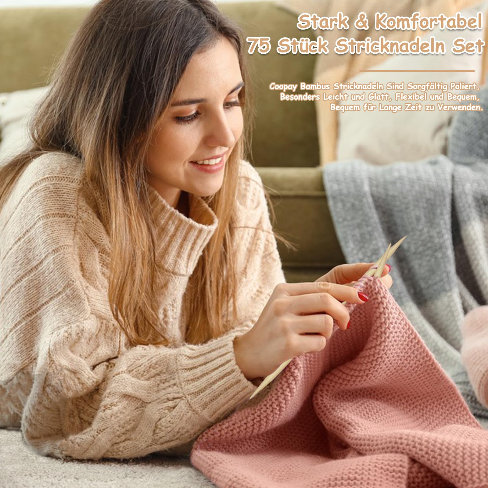 Set 75 Ferri Da Maglia In Bambù Con Accessori - 15 Misure Da 2.0 A 10 Mm, Ideale Per Principianti - Foto 9