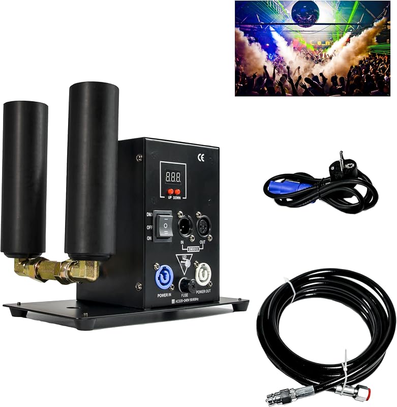 2Head CO2 Fog Machine Digital CO2 Jet Machine Fogger Smoke Cannon DMX512 Smoke Mister Machine Multi-angle Gas Column Fog Machine w/6m Hose, for DJ Concerts Parties Birthday Wedding