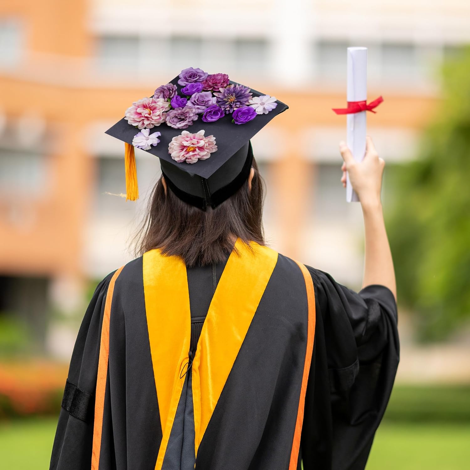 jiebor 60Pcs Mini Faux Flower Heads Small Artificial Tiny Fake Silk Fabric Roses Flower Heads Bulk for Crafts DIY Graduation Cap Party Home Wedding Decor (Purple) - Image 3