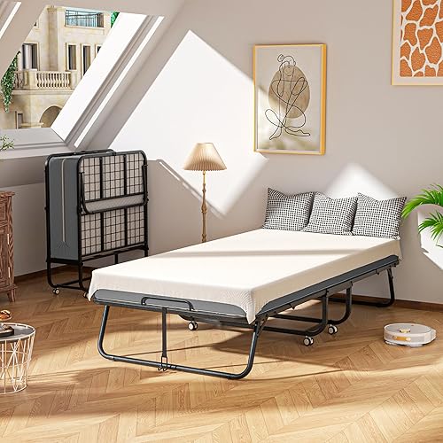 Miniatura 5 de INTERGREAT Cama plegable con colchón, cama individual plegable, cama enrollable para adultos, camas de invitados enrollables portátiles de 75 x 38