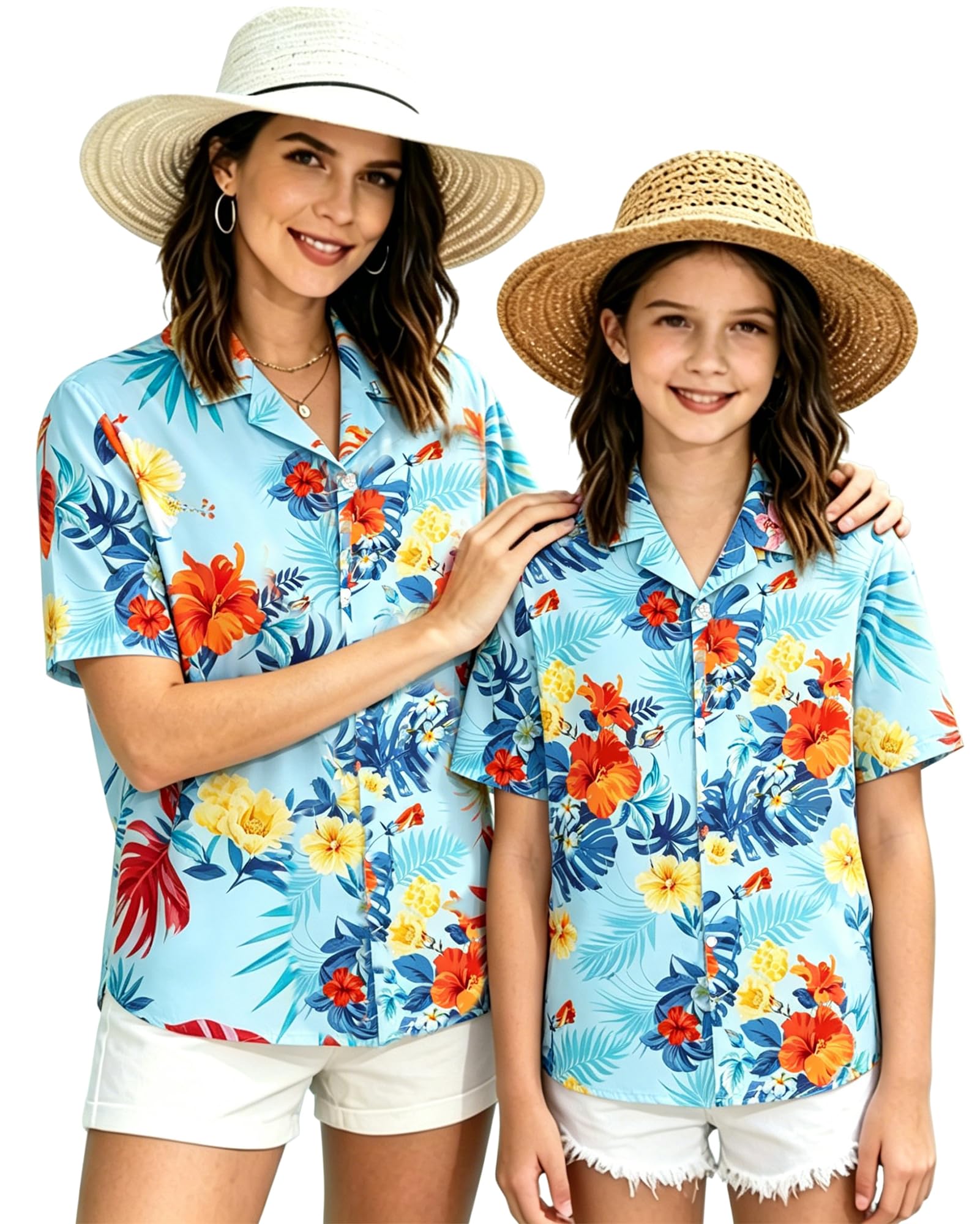 SANGTREE Girl's &amp; Women's Hawaiian Shirts Button Down Short Sleeve Shirts