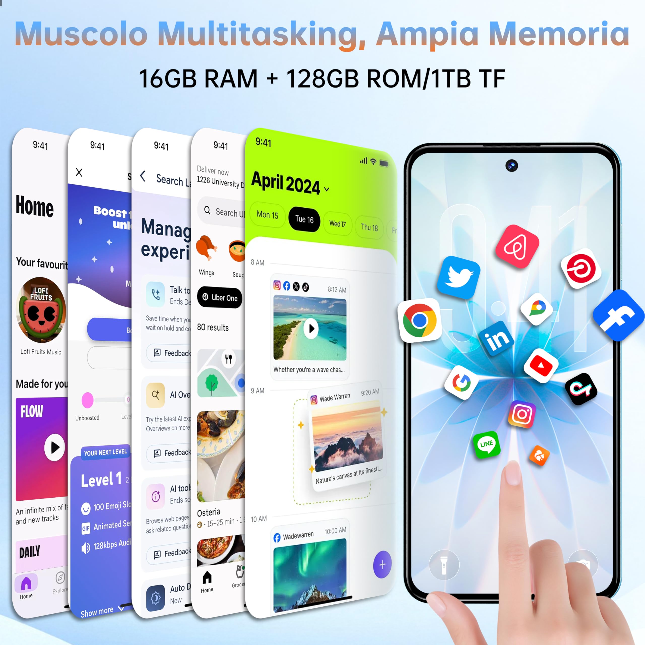 OUKITEL C68 Smartphone 2026 Android 15-7,2" HD+ 120Hz Telefono - 16GB RAM + 128GB ROM/1TB TF Cellulare 6000mAh 64MP+8MP Cellulari e Smartphone Dual SIM 4G /Face ID/Fingerprint/OTG Blu