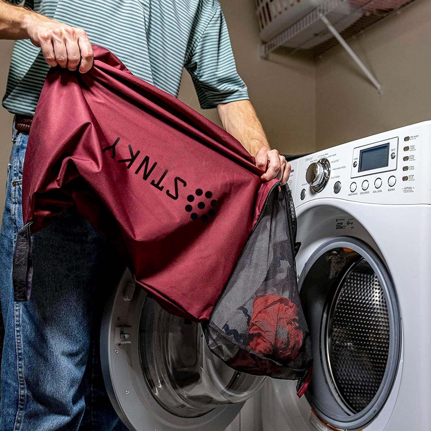 STNKY Bag Pro Sacs à linge avec fermetures éclair, poignées et sac intérieur en maille pour voyage, yoga, soins médicaux, kit de gym, linge (XL, bordeaux)