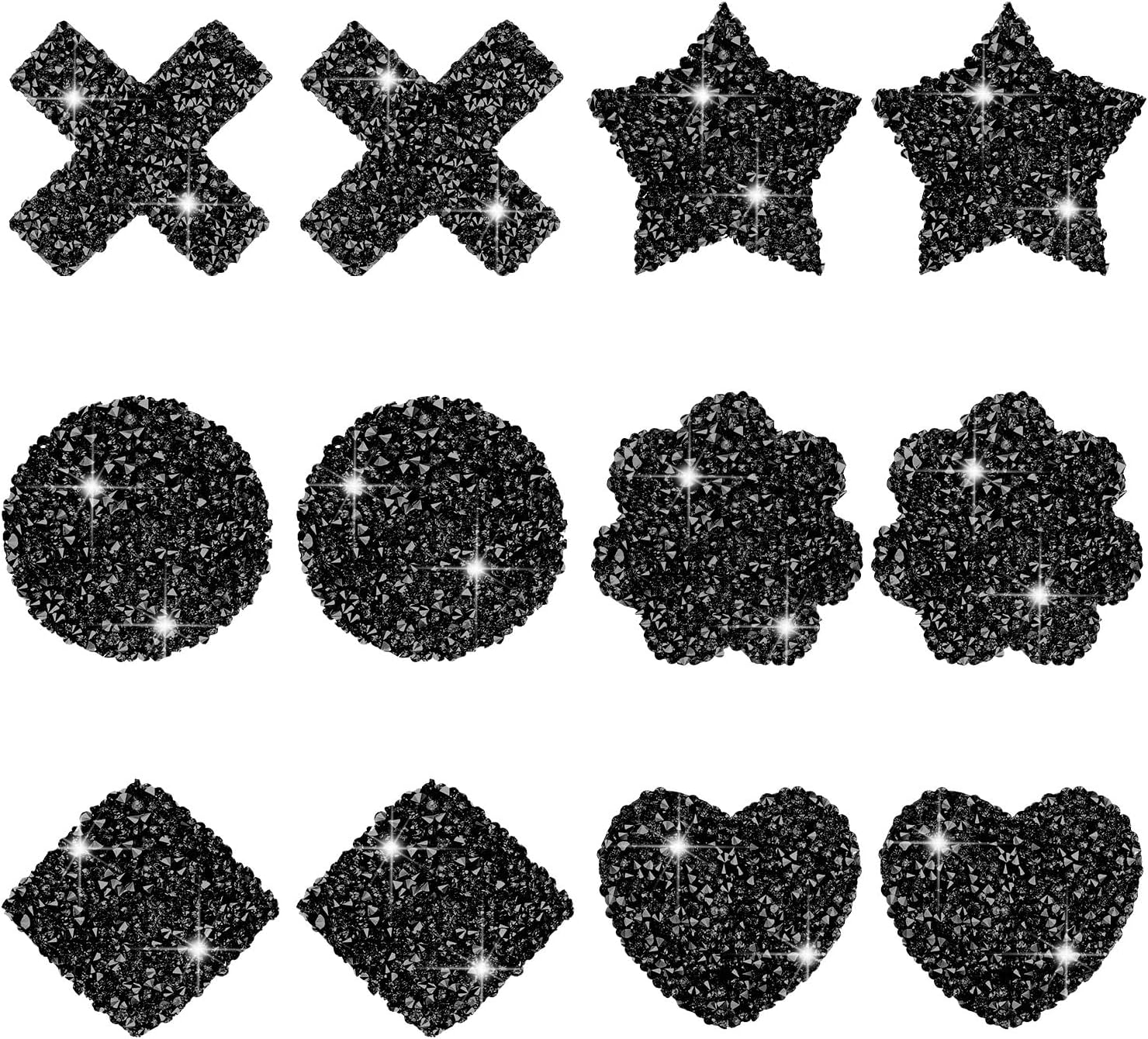 Bencailor 6 Pairs Rhinestone Pasties Sticky Bra Reusable Breast Covers Nipple Covers Waterproof Breast Stickers for Women