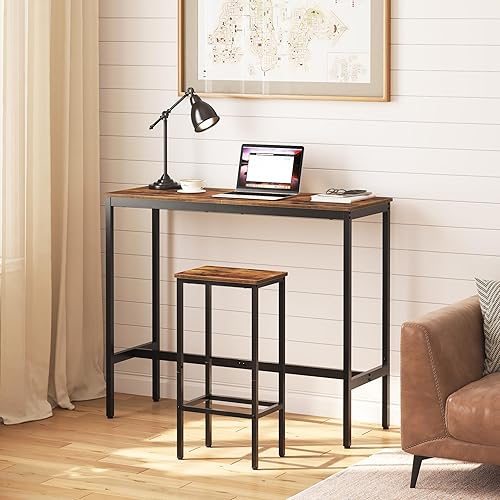 Vista 15 de Juego de 2 taburetes de bar, taburetes de bar de mostrador de 29.5 pulgadas de alto, sillas de bar de desayuno de cocina con reposapiés, sillas