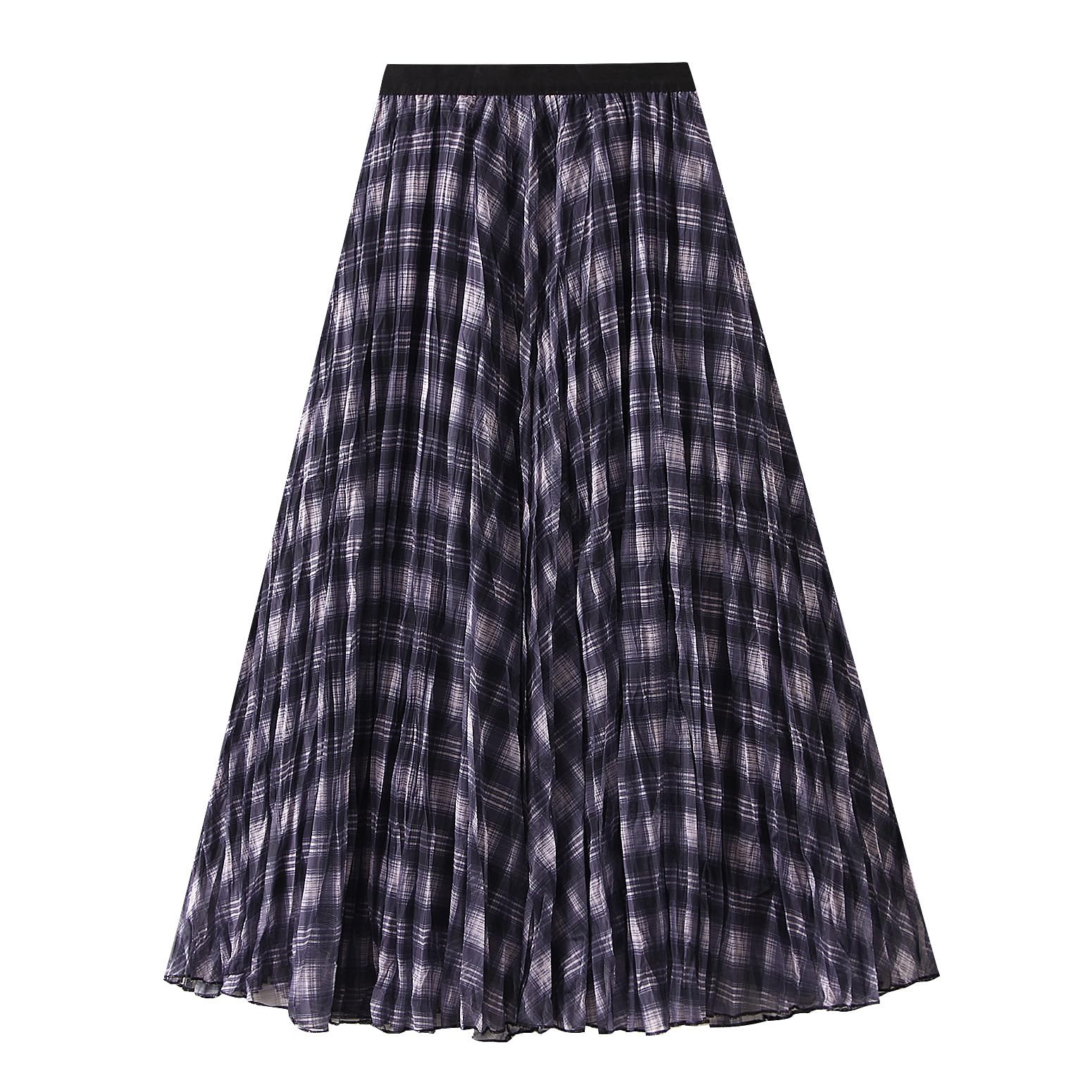 Wellwits Womens Tartan Plaid A-Line High Waist Maxi Swing Skirt