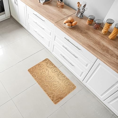 Vista 70 de Alfombra lavable a máquina para cocina y baño, diseño de voluta, color gris, respaldo antideslizante de gran