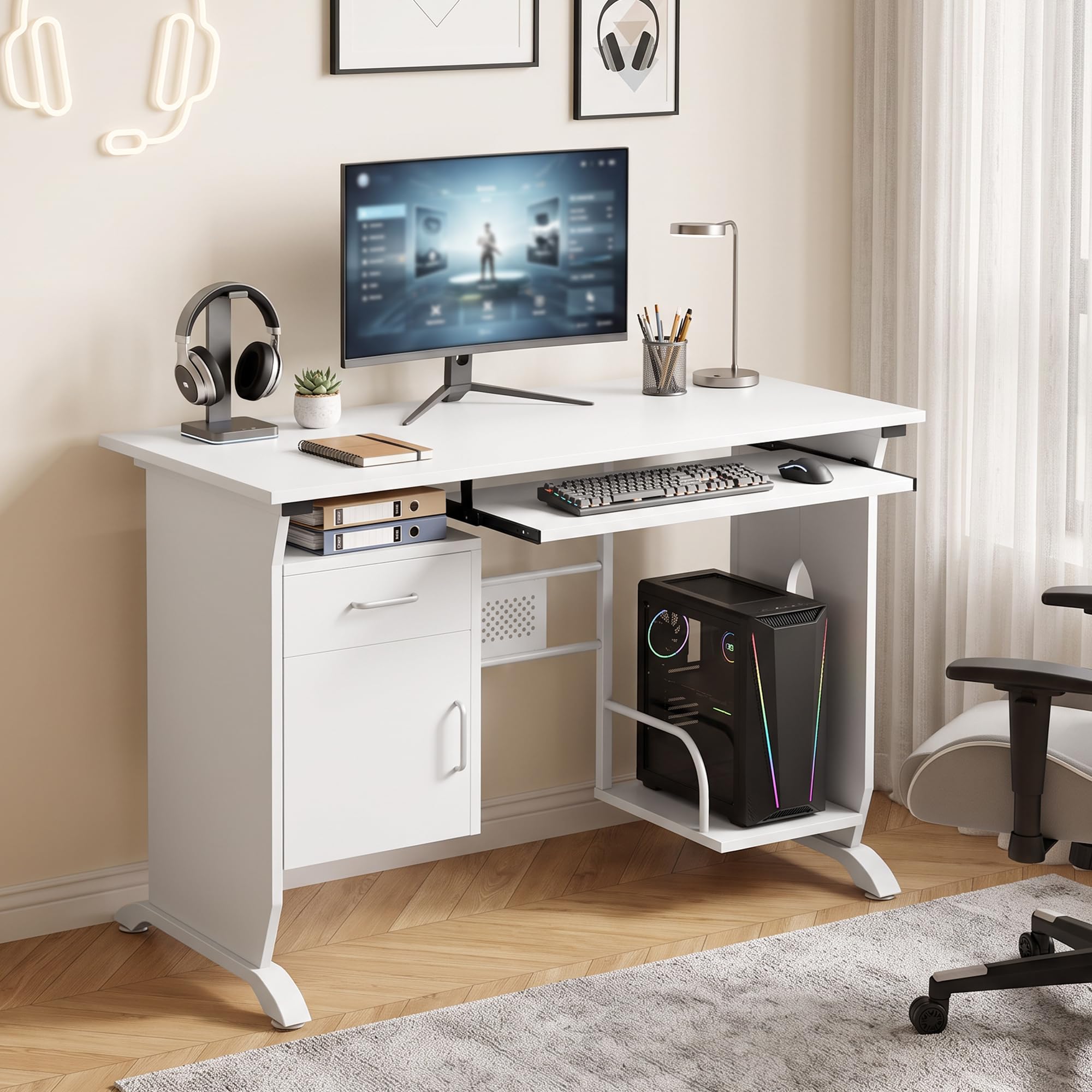 HOMCOM Bureau d'Ordinateur, Tablette Coulissante 100x52x75 cm Blanc