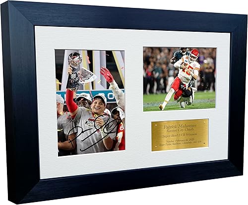 Patrick Mahomes Kansas City Super Bowl LVII 57 ganadores con autógrafo firmado 12 x 8 pulgadas, A4, marco de fotos para fotos de fútbol, regalo G