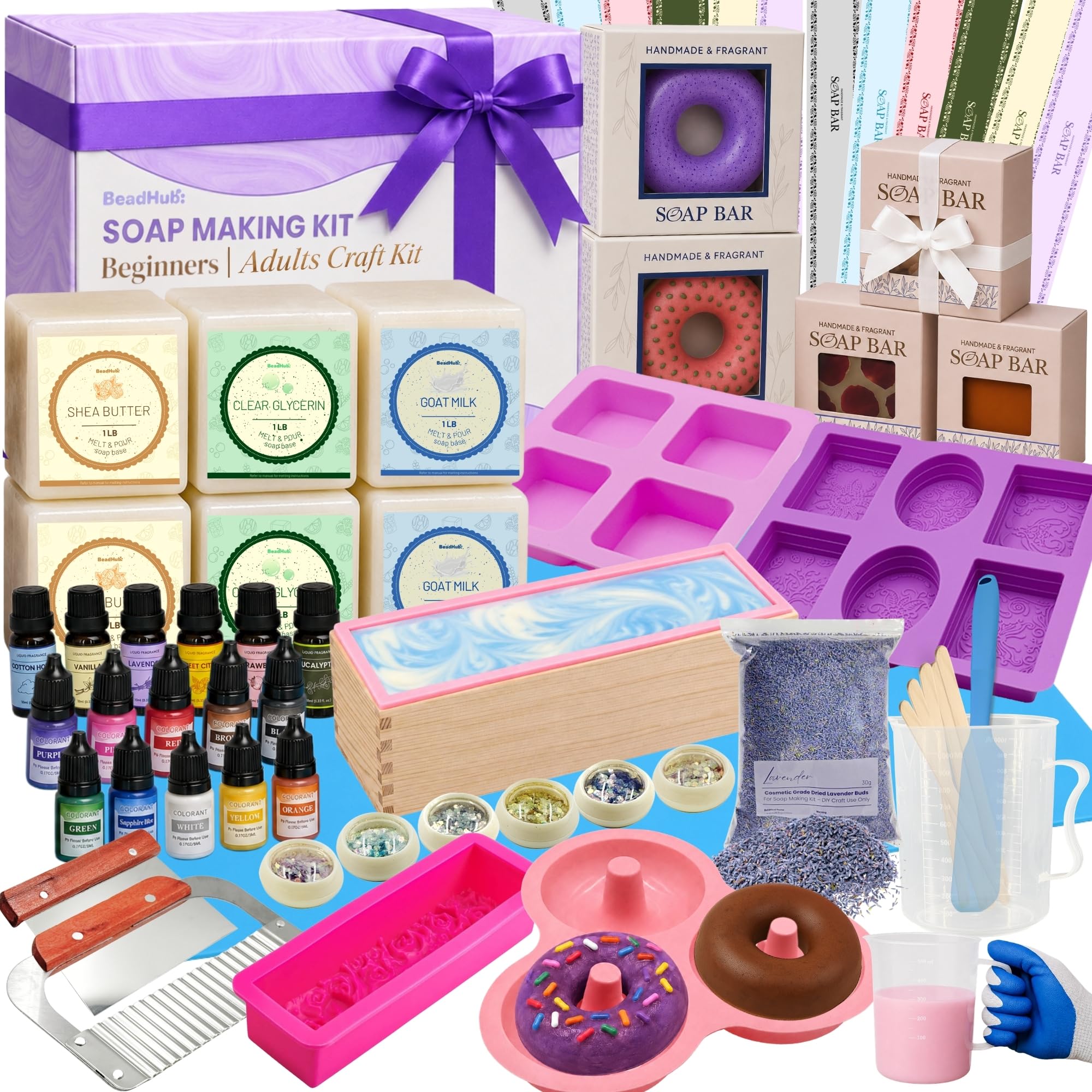 Photo 1 of BeadHub Soap Making Kit for Adults Beginners | 6LBS Melt & Pour Soap Base - Shea Butter, Clear Glycerin & Goat Milk, All-in-one Deluxe Kit for Soaps with Fragrances, Colors, Making Tools & Supplies