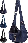 Noah & Paw Dog Sling Carrier for Small Dogs 3-10lb, Dog Sling for Small Dogs and Cats, Dog Carrier with Adjustable Padded Strap, Premium Denim, Lined with Fur, Double Safety Feature, Machine Washable