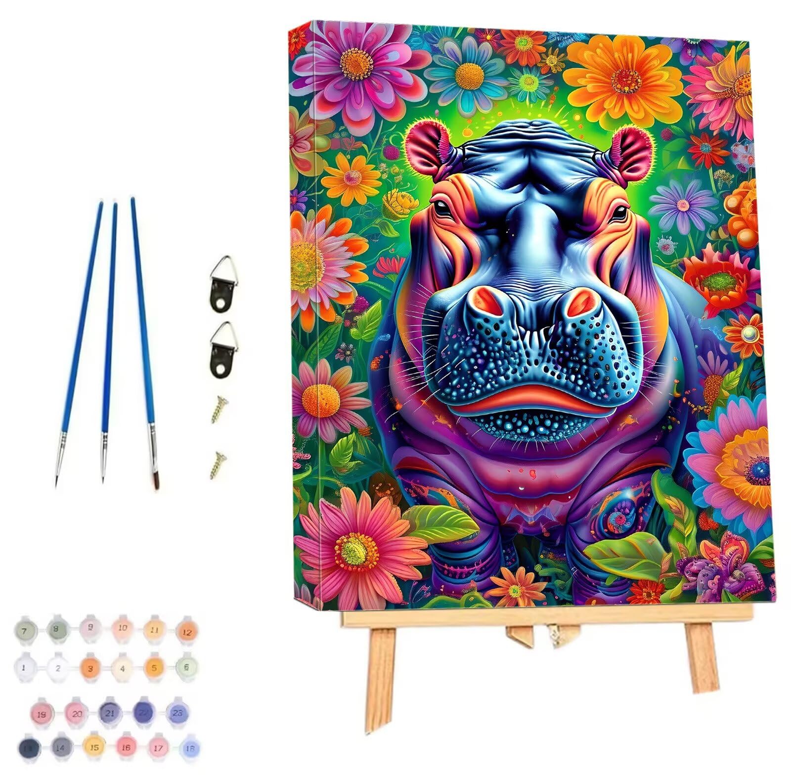 Malen Nach Zahlen Blume Nilpferd Malen nach Zahlen Erwachsene, DIY kinder Öl Leinwand Gemälde Set für Anfänger,bringen Mit 3-Pinseln und Senior Acrylfarben Malen,(Ohne Rahmen) Home Deko 80x100cm q-704