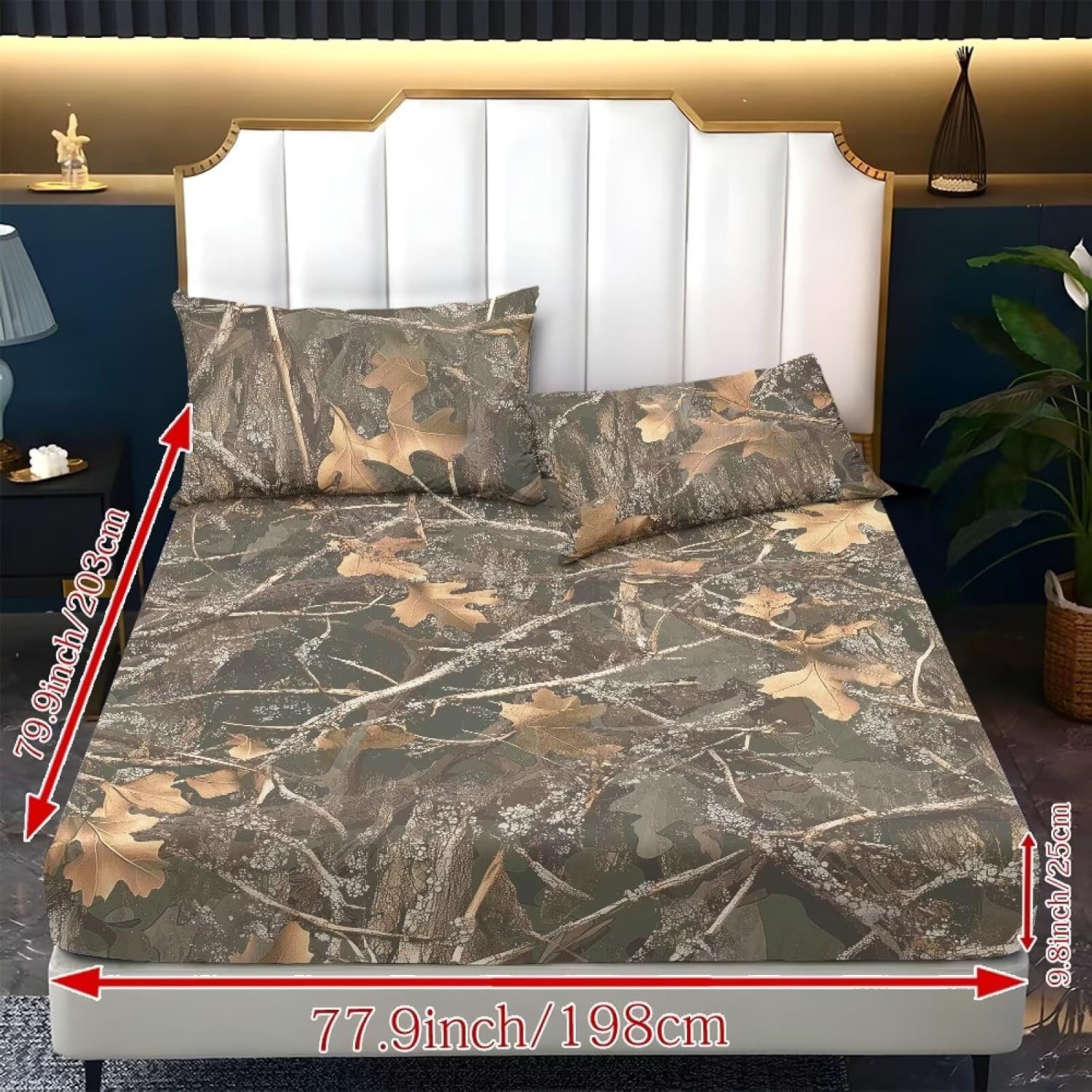 ZDCUSTOM Hunting Camo Soft Fitted Sheet Bed Sheets for Kids Girls Boys Twin XL Size 1 Fitted Sheet & 2 Pillowcases Easy Install Bedsheets for Home Decor, 39" x 79"