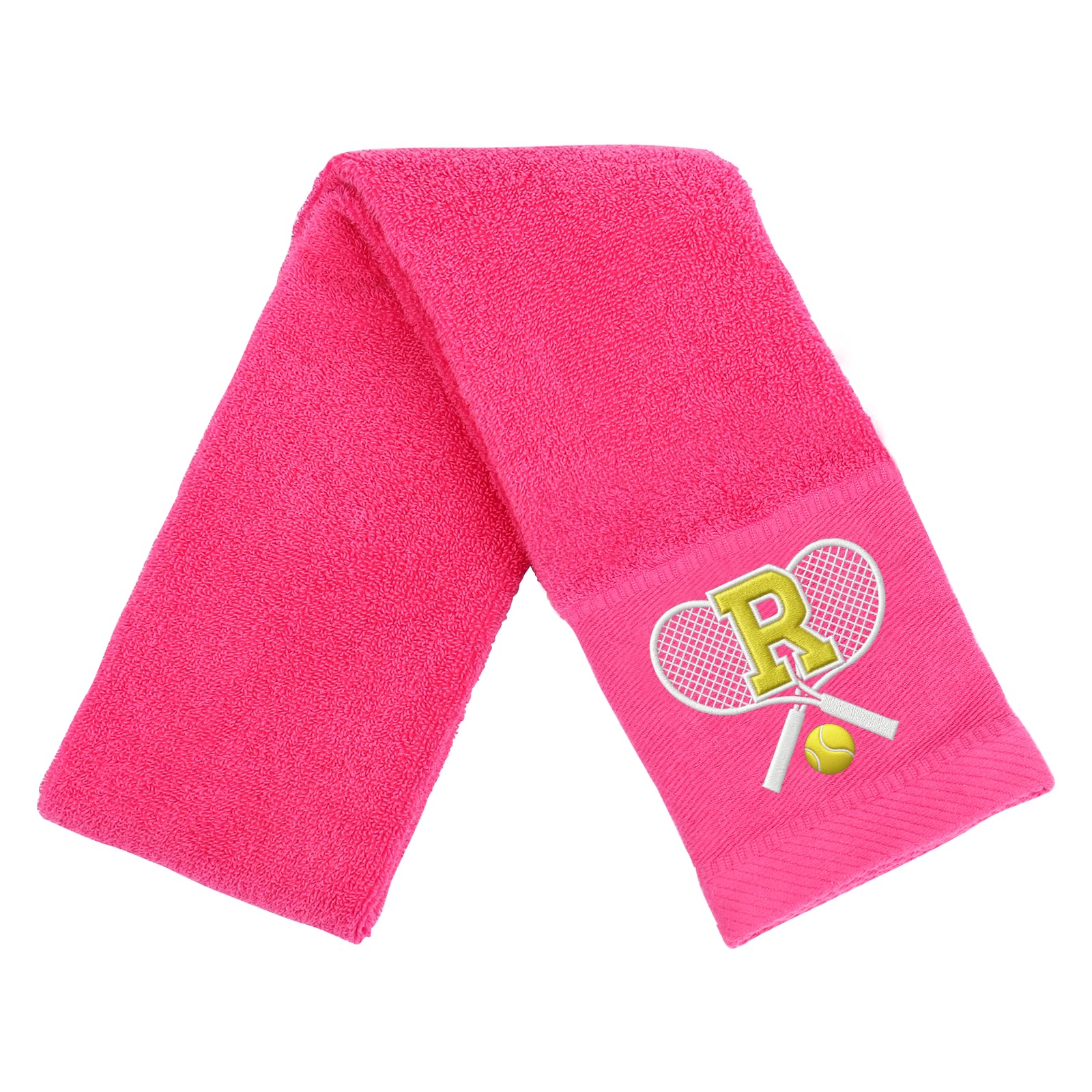 CGFN Tennis Towel,Tennis Gifts for Men Women,13”x 43” Cotton Embroidered Towels with Monogrammed Tennis Accessories on Birthday, Retirement (Pink, Initial-R)