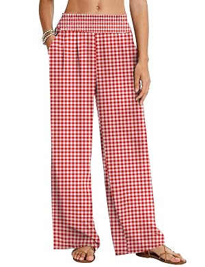 LOMON Palazzo Pants for Women Casual Wide Leg Flowy Pants Beach Vacation Clothes Elastic Waist Boho Trousers with
