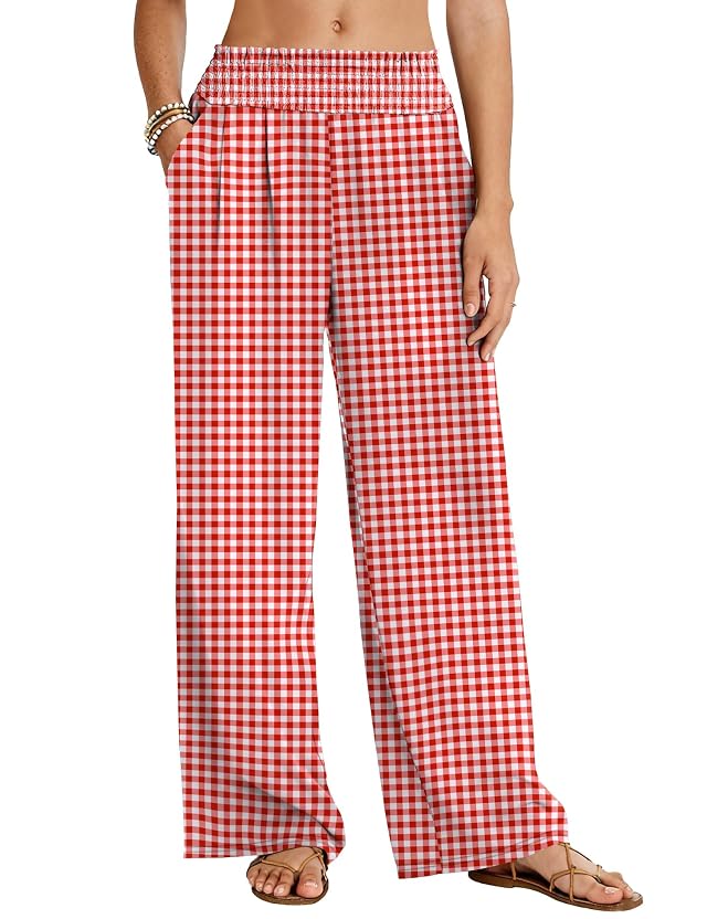 LOMON Palazzo Pants for Women Casual Wide Leg Flowy Pants Beach Vacation Clothes Elastic Waist Boho Trousers with