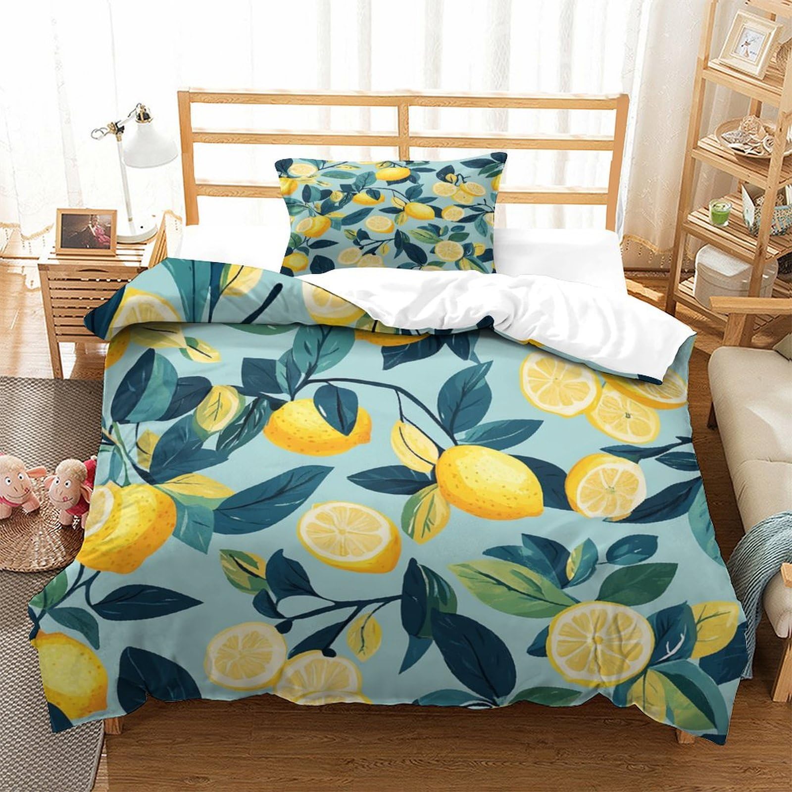 P1s9u7w5y Lemon Fresh Leaf 3D Printed Duvet Cover Set 3Pcs Microfiber Pattern Bedding Set Single（135X200cm）