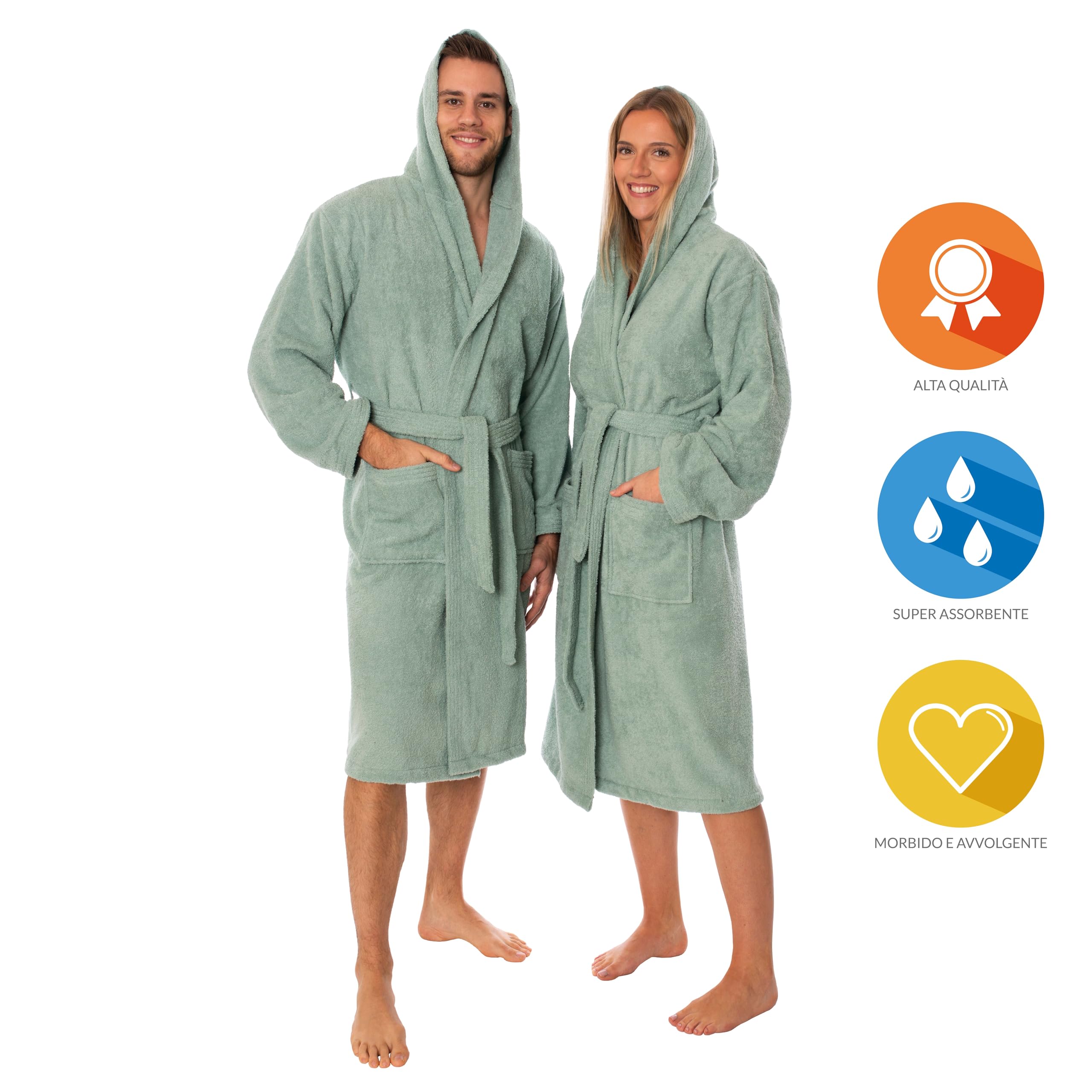 Lavea® Accappatoio Uomo & Donna in 100% Cotone – Morbido accappatoio in spugna con cappuccio, Design Unisex, Ideale per Sauna & Casa