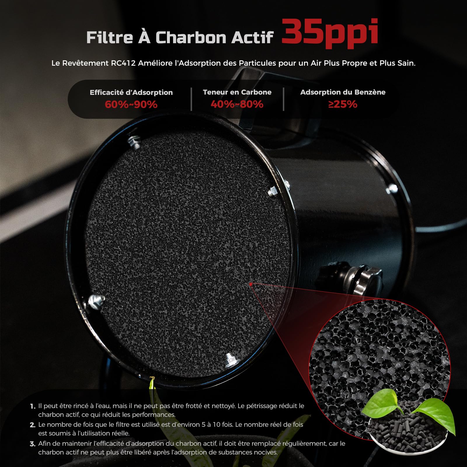 Hotte Aspirante Portable 40W 600m³/h Ventilateur d'Extraction -avec 10 Filtre Charbon Actif/ 120°Réglable/Silencieux/en Alliage Aluminium - pour Ventilation et Évacuation Air dans Cuisine/VR