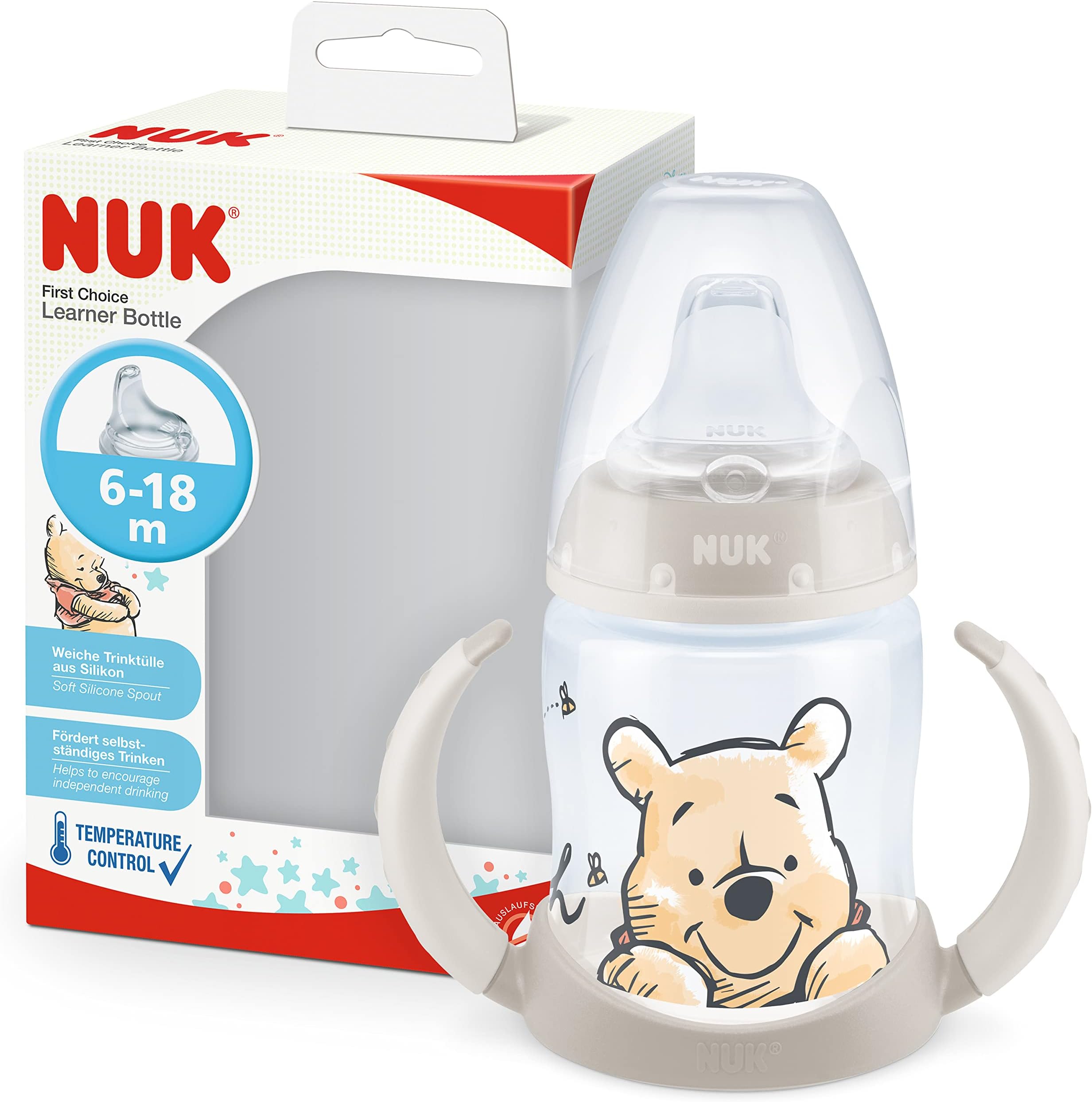 First Choice Learner Cup Sippy Cup | 6-18 Months | Temperature Control | Leak-Proof Silicone Spout | Anti-Colic Vent | BPA-Free | 150ml | Disney Winnie the Pooh (Beige)