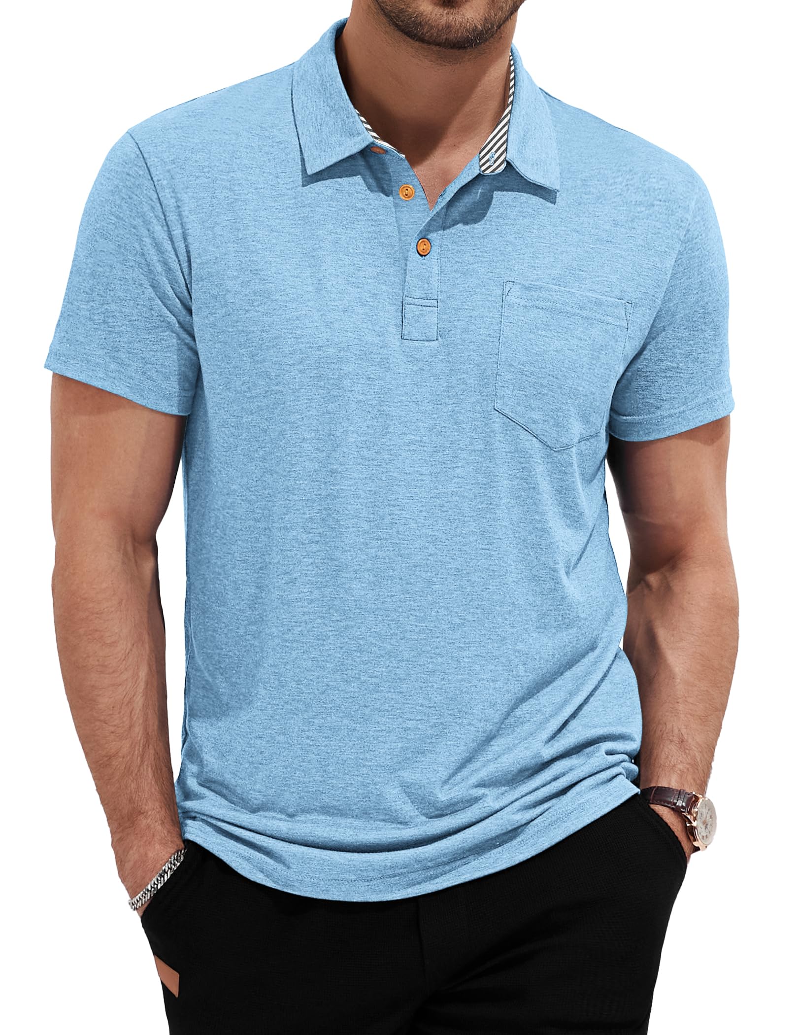 TARAINYA Polo Hombre Algodón Manga Corta Poloshirt con Bolsillo Verano para Oficina Ocio y Golf