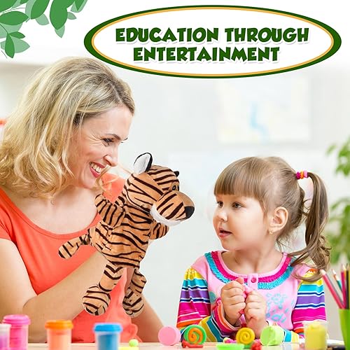 Miniatura 4 de Wettarn 15 marionetas de mano de animales para niños, títeres de mano de animales a granel de felpa suave con boca abierta y movible, zoológico,