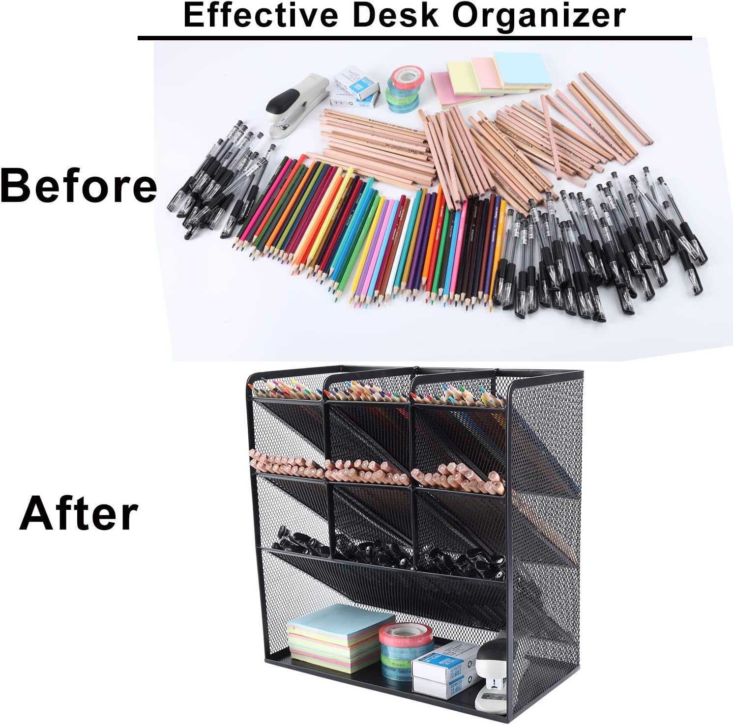 EasyPAG Mesh Desk Organizer Multi-Functional Pen Holder Stationary Organizer for School Home Office Art Supplies,Black : Office Products
