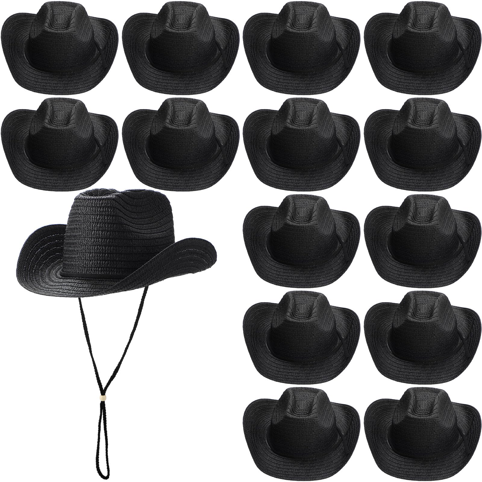 JaGely 15 Pcs Straw Cowboy Hats Bulk Party Hats for Adults
