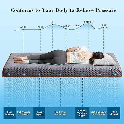 EnHomee - Cubrecolchón de espuma viscoelástica de 4 pulgadas, cubrecolchón individual con alivio de presión con gel refrescante y funda en relieve