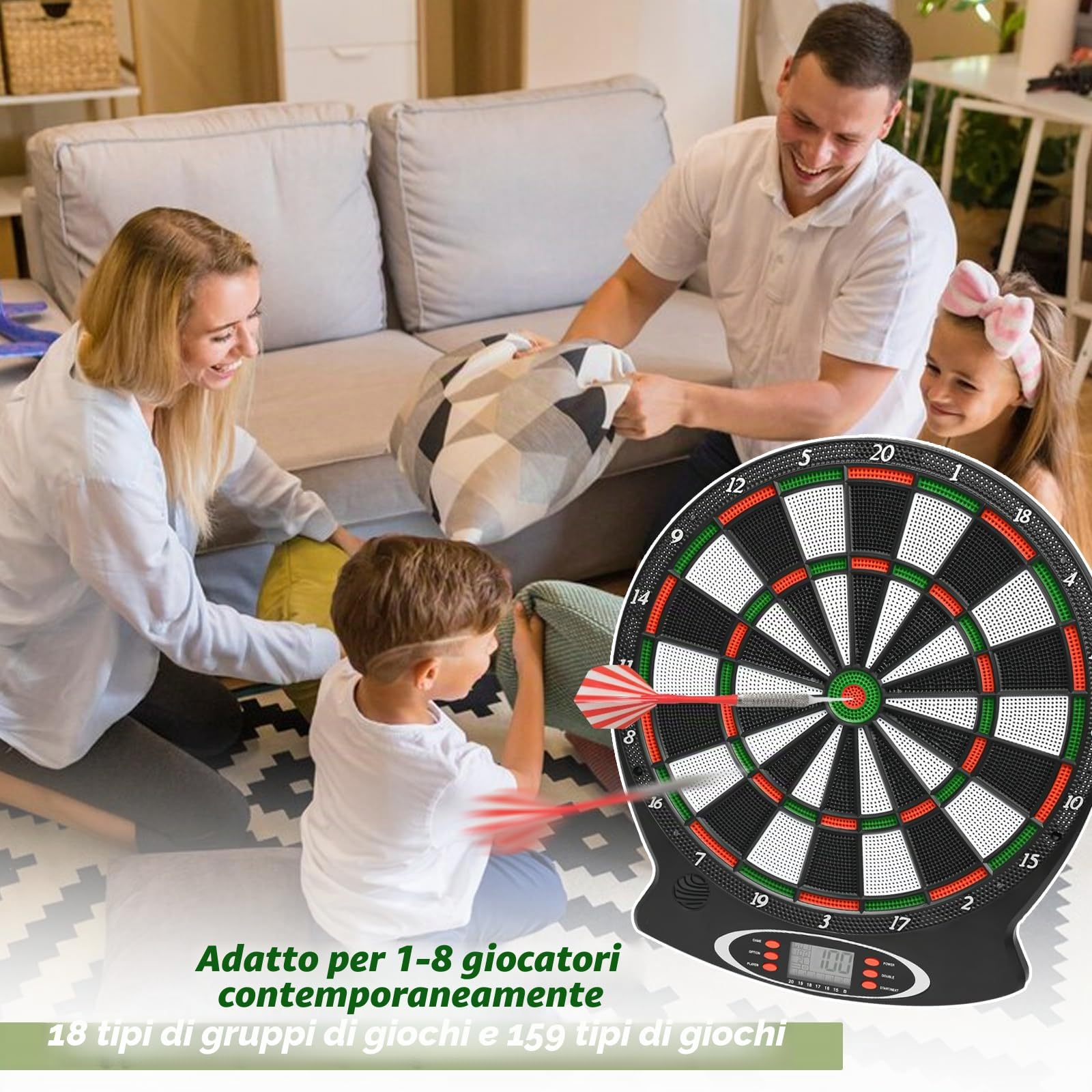 Diana elettroniche Surplex per adulti e bambini con display LED digitale e freccette con punta morbida, gioco di diana elettronica con punteggio automatico e 28 giochi, 159 modalità, adatto per feste