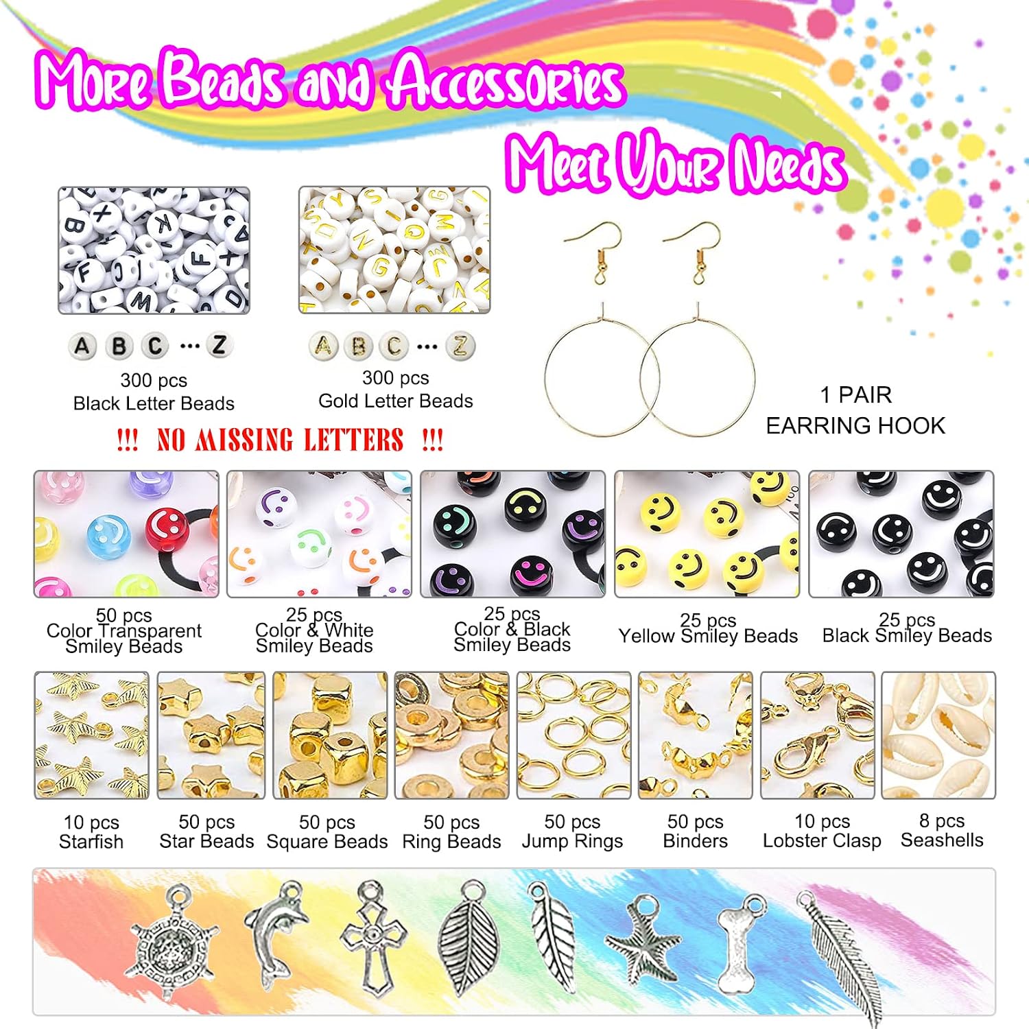24 Colors 6mm Clay Beads for Bracelets Making, 7200 PCS Flat Round Polymer Heishi Beads with Letter and SmileyFace Beads,Clay Beads Kit with Pendant Charms and Elastic Strings for Jewelry Making