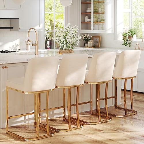 Miniatura 6 de HNY Juego de 2 taburetes de bar modernos de altura de mostrador, 24 pulgadas, tapizados de piel sintética tejida para encimera de cocina, isla,