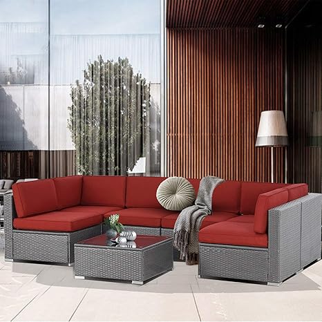 grey sofa red cushions