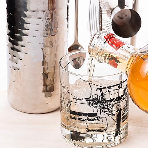 Vista 28 de Black Lantern Single Whiskey Glass - Forest Landscape- 11oz. Low Baller Tumbler Solid Base - Bourbon Glass - Cocktail & Everyday Use Drinking