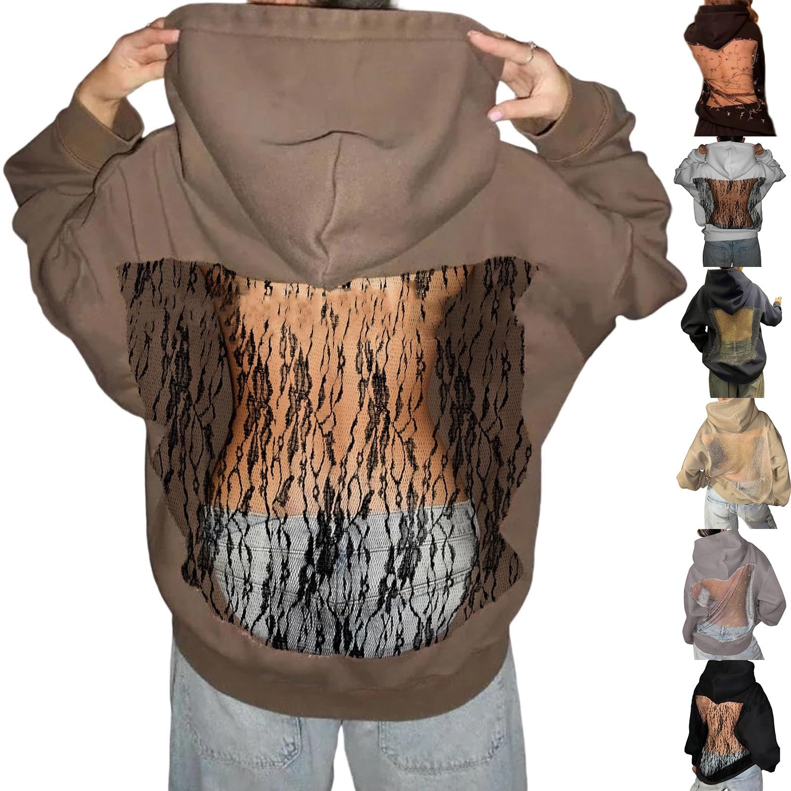 Sudadera con capucha para mujer, de malla, para otoño