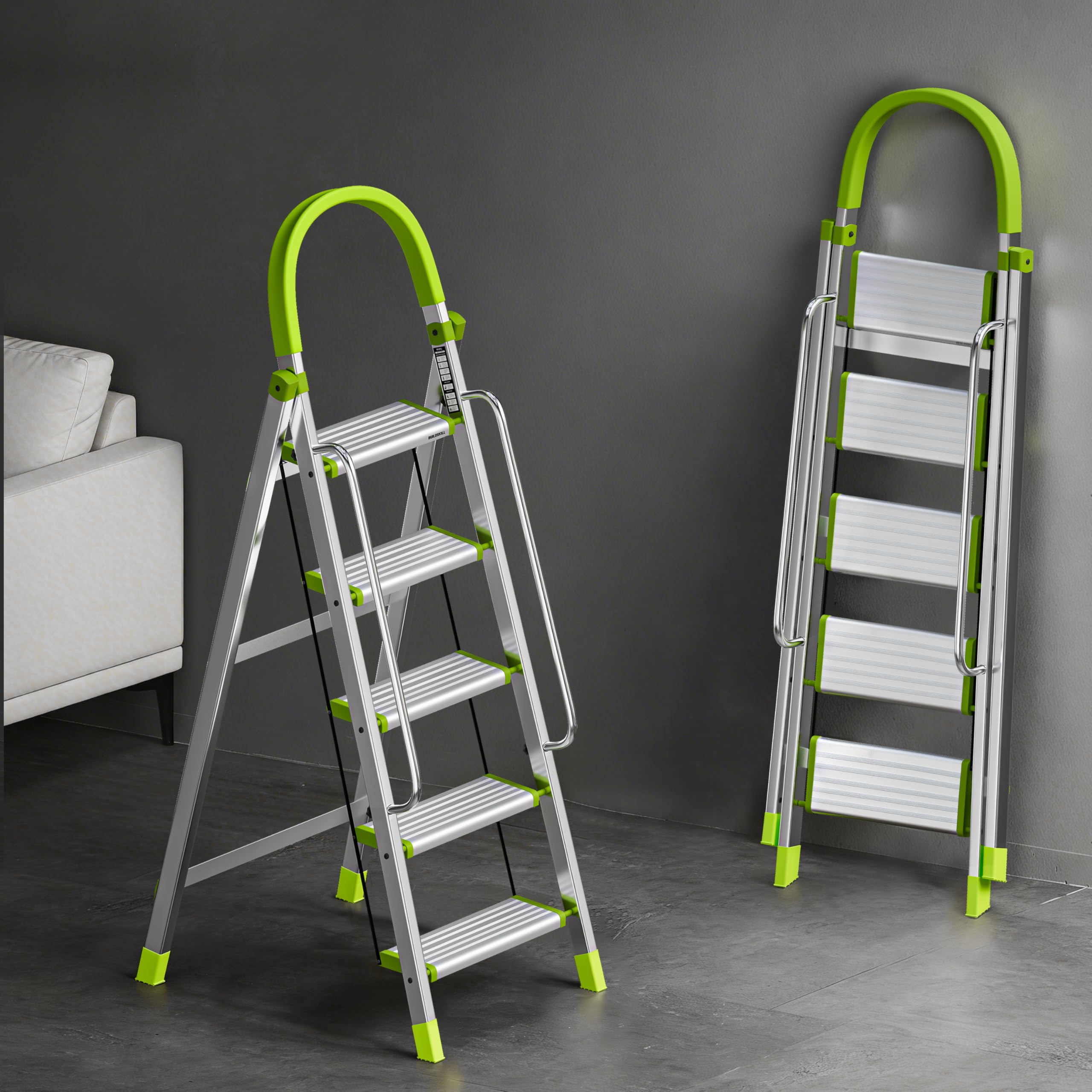 BUILDSKILL Aluminium Ladder for Home 6 Steps | 35x16cm Wide Anti-Slip Aluminium Steps | Stainless Steel Body | Handrails | Load 150 Kg| Foldable Lightweight 6.5KG Ladder for Kitchen, Office & Home — Amazon image 10