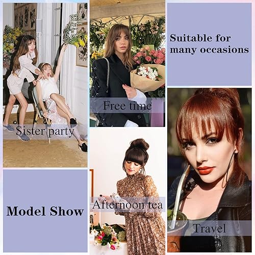 Miniatura 5 de Flequillo con clip, extensiones de flequillo 100% cabello humano, extensiones de flequillo marrón con clip con bonita red, flequillo plano natural y