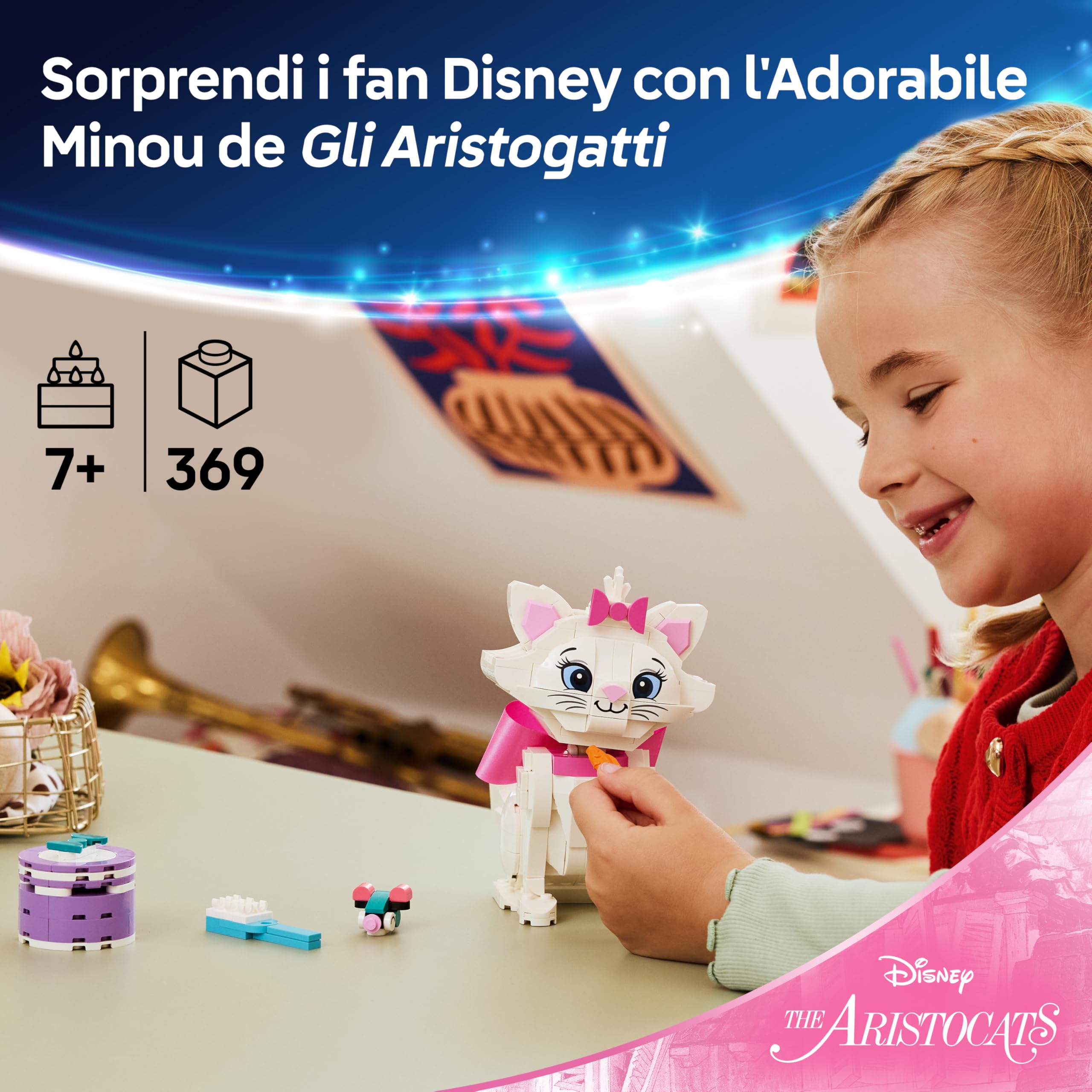 LEGO | Disney Adorabile Minou de Gli Aristogatti - Gatto Giocattolo con Accessori, incluso un Fiocco in Tessuto - Decorazione per la Camera da Letto - Regalo per Bambine e Fan da 7 Anni in su - 43286