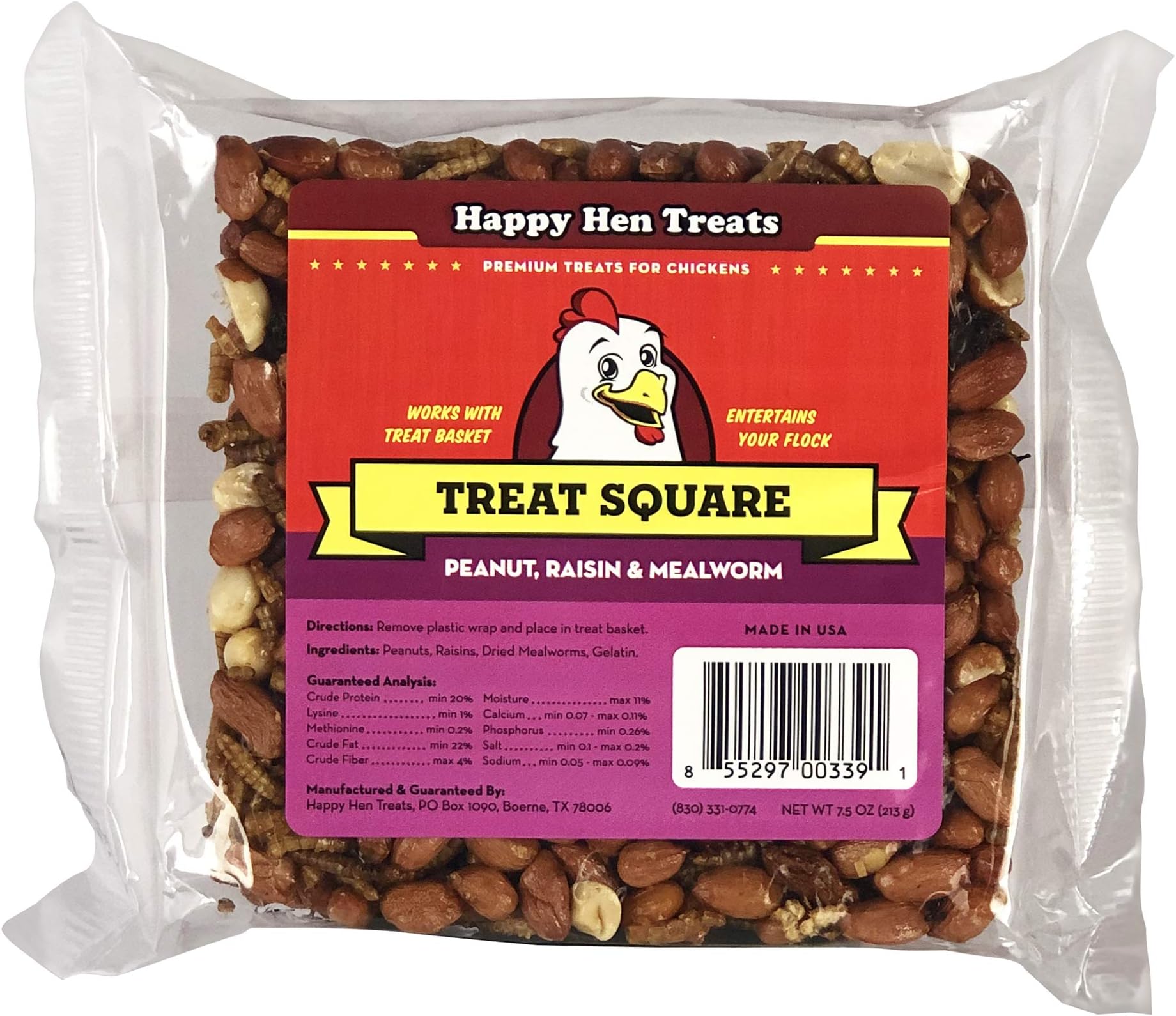Happy Hen Treats Treat Square Peanut, Raisin and Mealworm