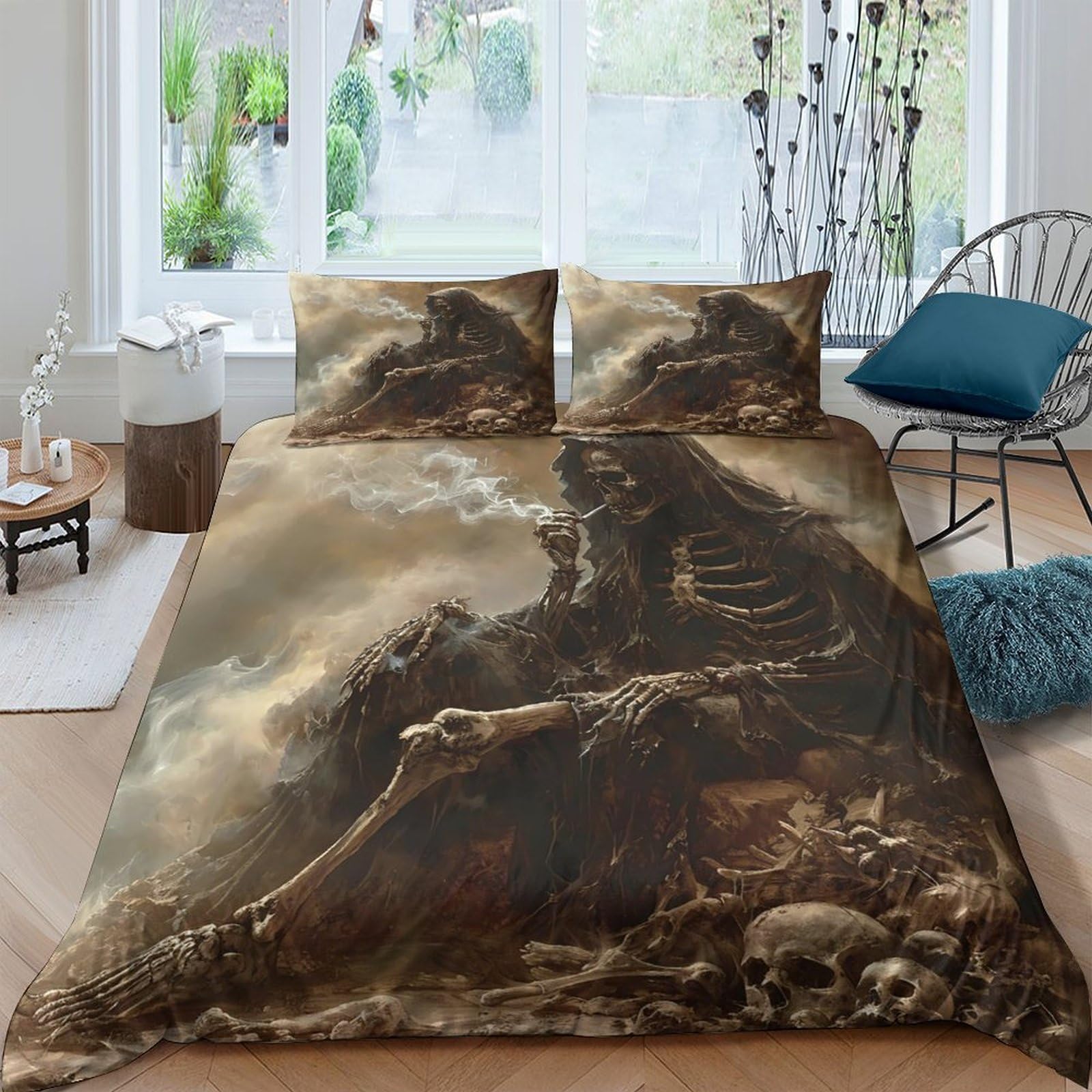 Ctjqhvkz Style-2 3D Printed Dark Skeleton Fitted Sheet Microfiber Soft Durable Gothic Skull Mattress Cover Bedroom Decor Single（135X200cm）
